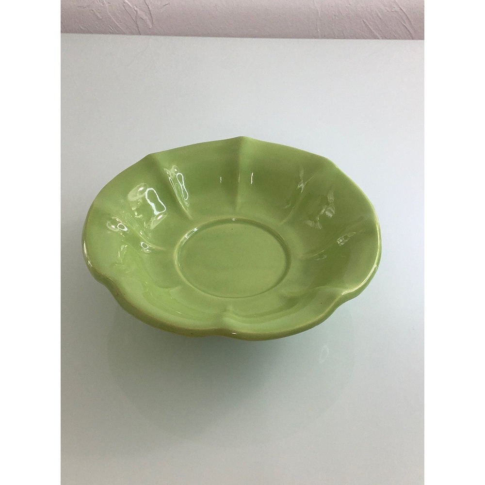 McCoy Green candle holder green footed bowl flower scalloped EUC